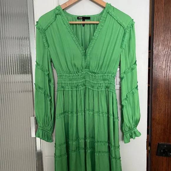 Maje | Dresses | Maje Green Satin Mini Dress | Poshmark